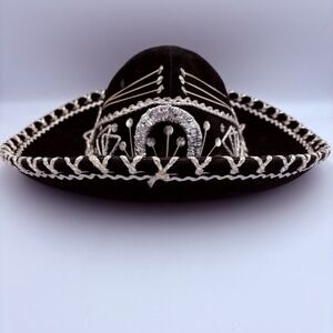 Sombrero SALAZAR Authentic Mexican‎ Hat Youth/Small Adult Black Silver Thread